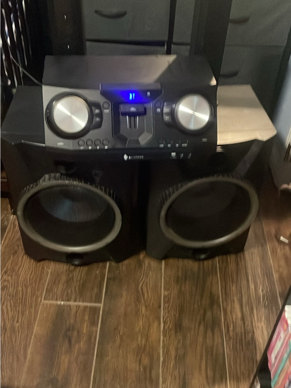 Black Portable Stereo Speaker System with Dual Drivers and Bluetooth